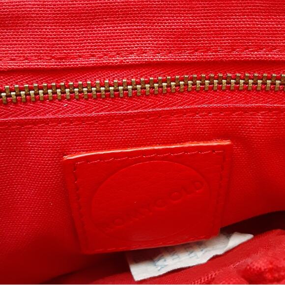 RomyGold Red Genuine Leather Metal Flap Clutch Bag Zip Closure Evening Bag - Picture 6 of 10